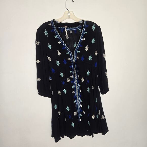 Free People Stargazer Mini Dress Embroidered Boho Festival Black Women XS - Picture 9 of 12